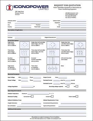 Iconopower Request For Power Assemblies Quote Form